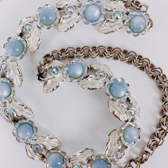 VTG Signed Judy Lee Mid Century Moonglow Lucite AB Rhinestone Silver Tone Choker - Picture 15 of 16